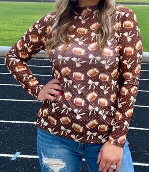 NEW 1 THE WOMAN football & bow mesh long sleeve top in brown